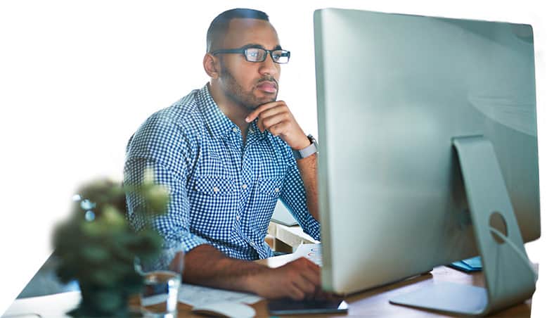 man on computer